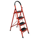 In-House JK-1104AR 4 Step Steel Red Folding Ladder 150kg Capacity – Heavy Duty Industrial Grade A-Type Step Ladder for Home, Office, Maintenance, and Construction Use
