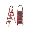 In-House JK-1104AR 4 Step Steel Red Folding Ladder 150kg Capacity – Heavy Duty Industrial Grade A-Type Step Ladder for Home, Office, Maintenance, and Construction Use