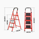 In-House JK-1104AR 4 Step Steel Red Folding Ladder 150kg Capacity – Heavy Duty Industrial Grade A-Type Step Ladder for Home, Office, Maintenance, and Construction Use