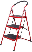 In-House XL01-3STEPRED 3 Step Steel Red Folding Ladder 150kg Capacity – Heavy Duty Industrial Grade A-Type Step Ladder for Home, Office, Maintenance, and Construction Use