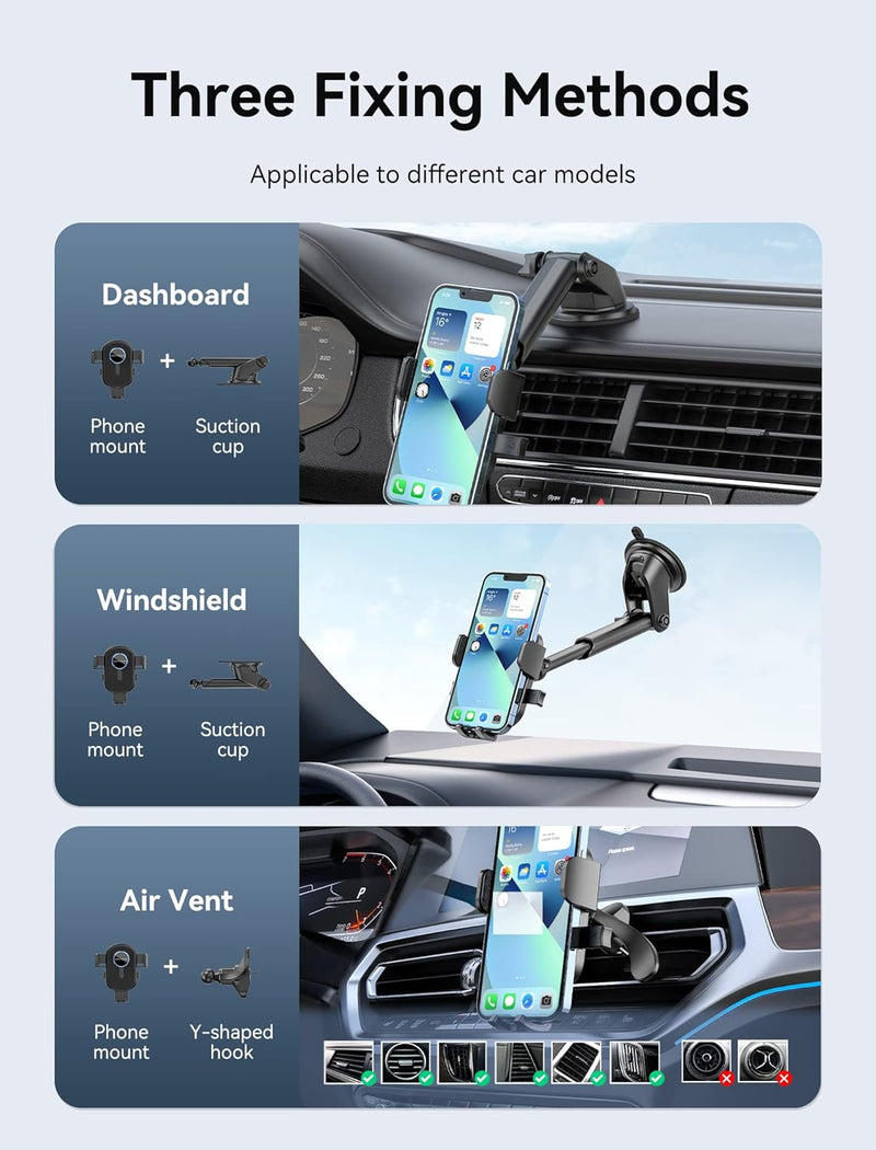 Vention KCVB0 One Touch Holder - Clamping Car Phone Square Stand Mount With Suction Cup