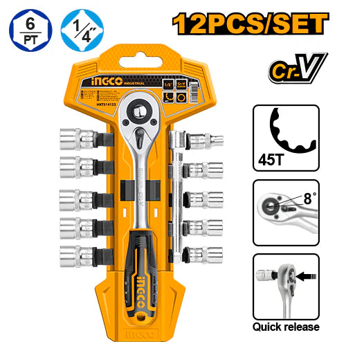 Ingco HKTS14122 12 Pcs 1/4" socket set