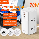 LDNIO 7 in 1 2500W Tower Extension Power Socket 70W Charging Station USB Power Strip 2 Outlets 2 USB-C USB-A Port Extension Cord