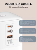 LDNIO 7 in 1 2500W Tower Extension Power Socket 70W Charging Station USB Power Strip 2 Outlets 2 USB-C USB-A Port Extension Cord