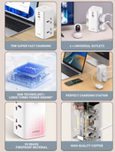 LDNIO 7 in 1 2500W Tower Extension Power Socket 70W Charging Station USB Power Strip 2 Outlets 2 USB-C USB-A Port Extension Cord