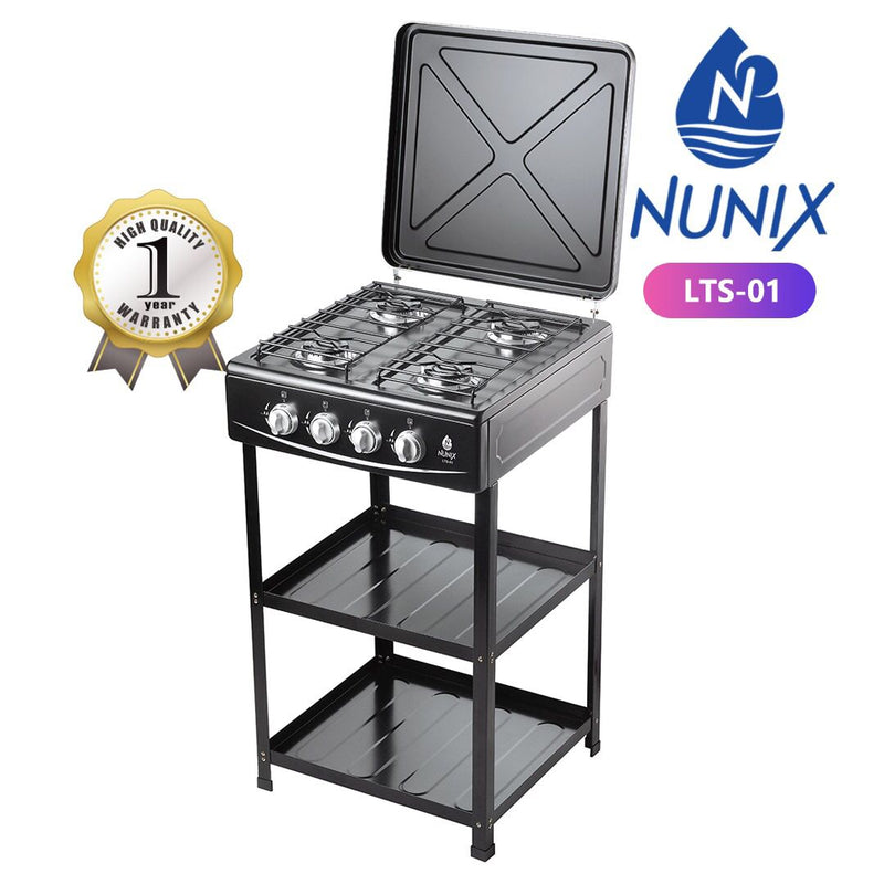 Nunix LTS-01 4-Burner Gas Cooker with Storage Shelves