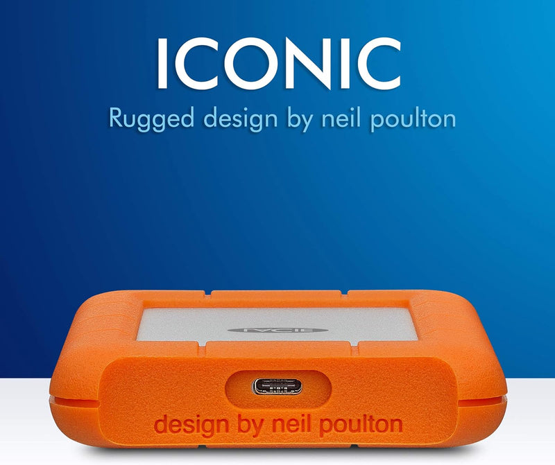 LaCie Rugged USB-C, 1TB, Portable External Hard Drive, Drop, Shock, Dust, Rain Resistant, for Mac & PC (STFR1000800) 1 TB
