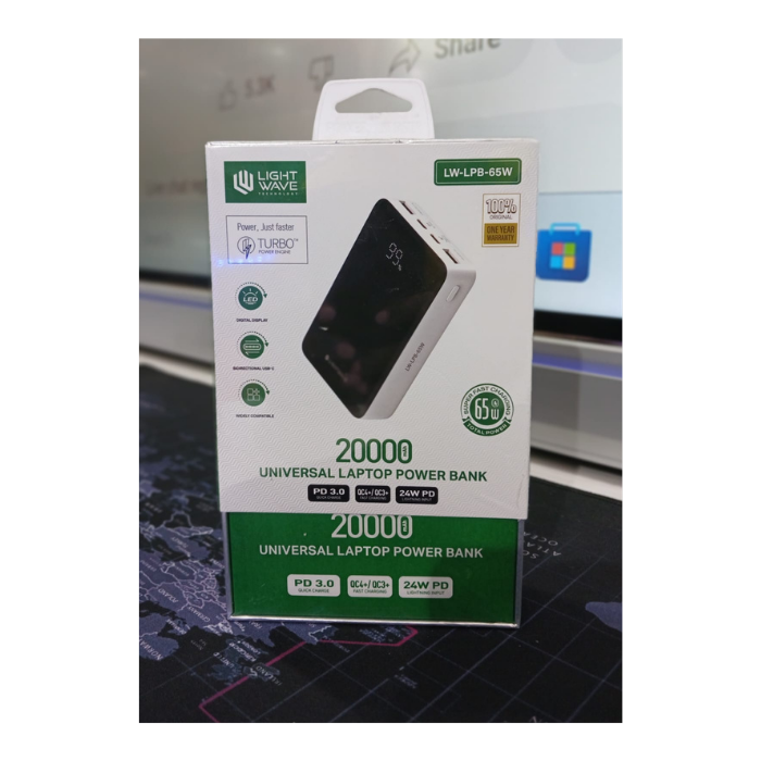 Lightwave LW-LPB-65W 20000mAh 65W Laptop Power Bank with USB-C and USB-A Ports