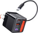 Lightwave 65W Desktop Charger, 3 USB Type-C Ports with PD, 65W Power Output, 2M Cable, Fast Charging Solution (LW-CH-L-65W)