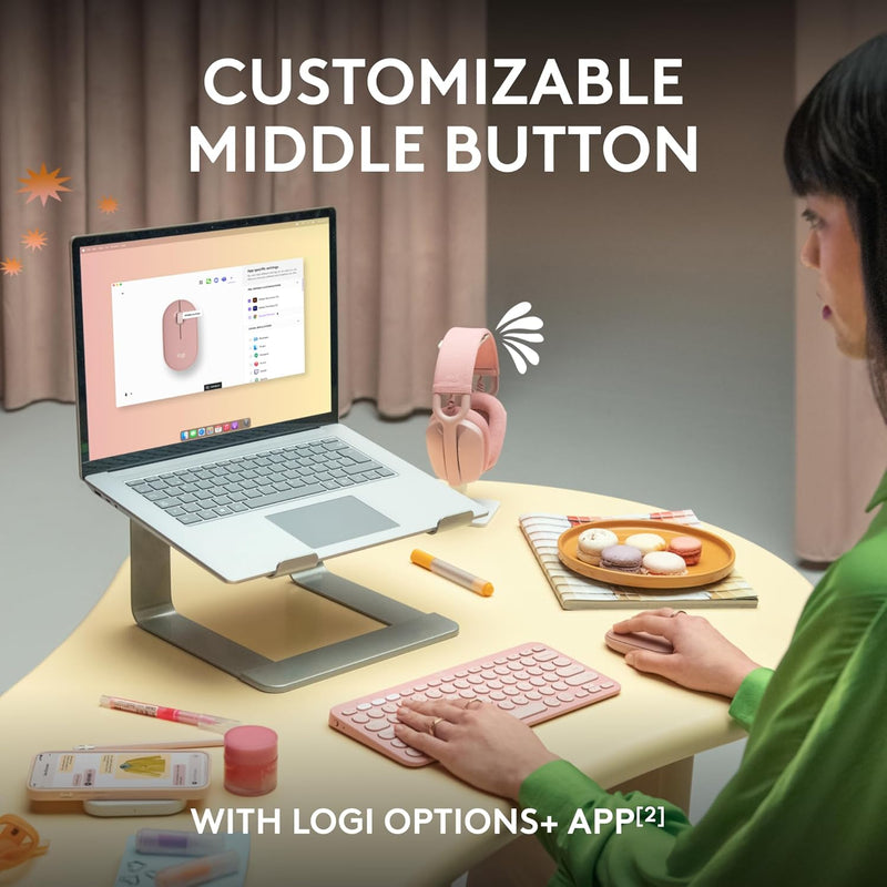 Logitech Pebble Mouse 2 M350s Slim Bluetooth Wireless Mouse, Portable, Lightweight, Customizable Button, Quiet Clicks, Easy-Switch for Windows, macOS, iPadOS, Android, Chrome OS