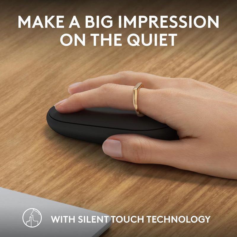 Logitech Pebble Mouse 2 M350s Slim Bluetooth Wireless Mouse, Portable, Lightweight, Customizable Button, Quiet Clicks, Easy-Switch for Windows, macOS, iPadOS, Android, Chrome OS