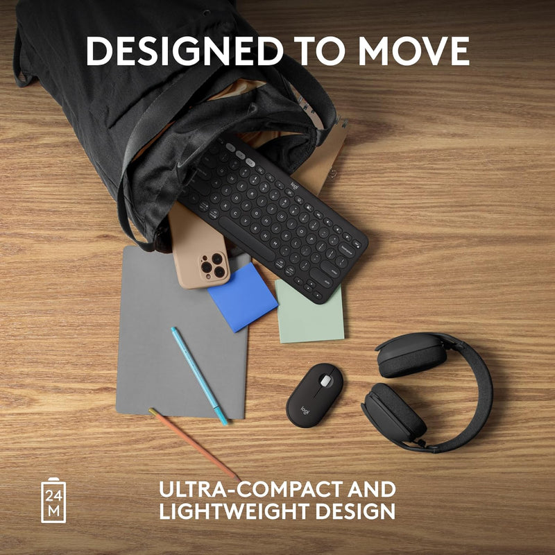 Logitech Pebble Mouse 2 M350s Slim Bluetooth Wireless Mouse, Portable, Lightweight, Customizable Button, Quiet Clicks, Easy-Switch for Windows, macOS, iPadOS, Android, Chrome OS