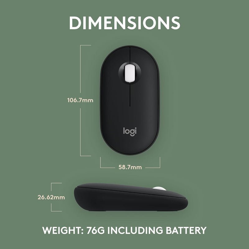 Logitech Pebble Mouse 2 M350s Slim Bluetooth Wireless Mouse, Portable, Lightweight, Customizable Button, Quiet Clicks, Easy-Switch for Windows, macOS, iPadOS, Android, Chrome OS
