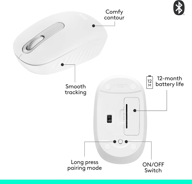 Logitech M196 Bluetooth wireless Mouse (White)