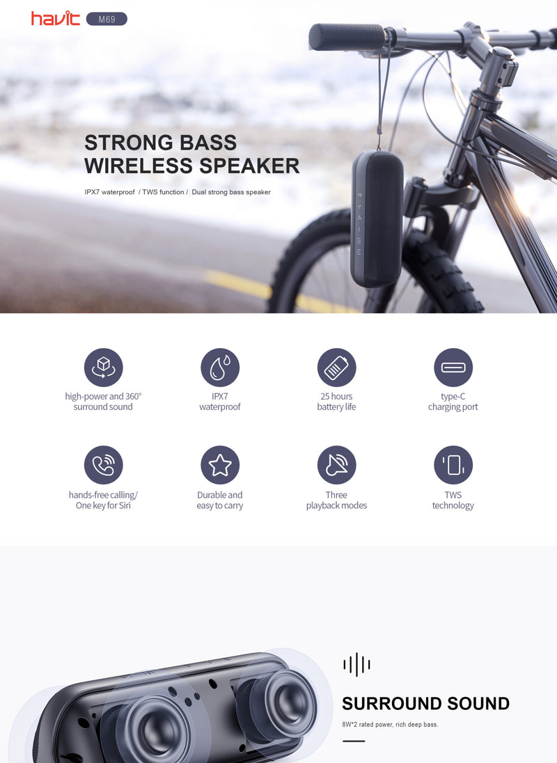 HAVIT M69 Dual Strong Bass Wireless Portable Bluetooth Speaker