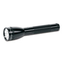 MAGLITE ML100 LED flashlight angled side view showing knurled grip and reflector head