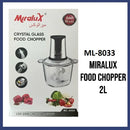 Miralux ML-8033 2-Litre Food Chopper – Powerful Motor, Multi-Speed Function, Durable Stainless Steel Blades, Easy-to-Clean, Perfect for Home & Kitchen Use