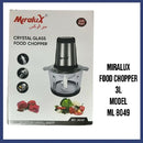 Miralux ML-8049 3-Litre Crystal Glass Food Chopper – Powerful Motor, Durable Blades, Easy-to-Clean, Perfect for Home & Kitchen Food Prep