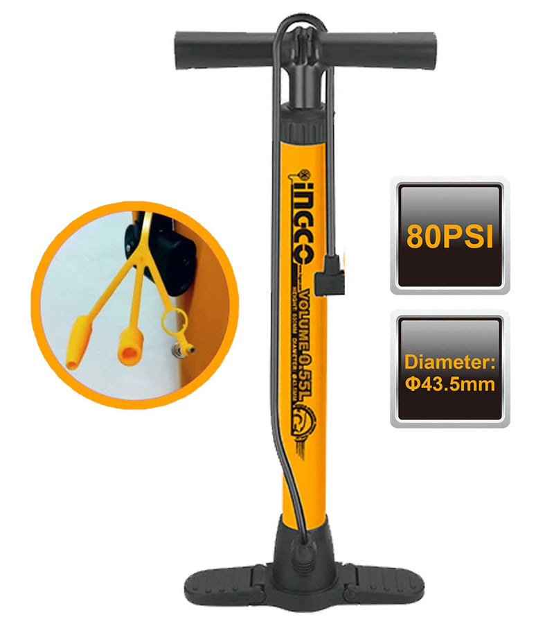 Ingco MPP4501 Aluminum Tire Hand Pump Inflator 80psi