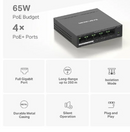 Mercusys MS105GP - 5-Port Gigabit PoE+ Desktop Switch – 4-Port Power over Ethernet, Plug &amp; Play