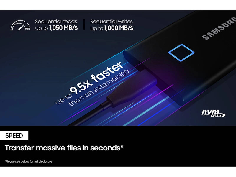 Samsung T7 1TB Touch Portable External SSD with Fingerprint Security (MU-PC1T0K/WW)