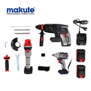 Makute P3-DC02-2B Cordless Power Tool Combo Kit – Impact Wrench, Rotary Hammer & Angle Grinder with 2 Batteries + Fast Charger, Brushless Motor, Heavy-Duty Construction Tools