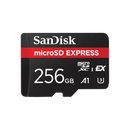SanDisk Extreme Express 256GB microSDXC memory card with up to 880MB/s read speed and V30 Video Speed Class, model SDSQXFN-256G-GN4NN, high-performance storage for compatible cameras and devices
