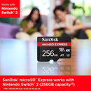 SanDisk Extreme Express 256GB microSDXC memory card front view showing 256GB storage capacity, up to 880MB/s read speed and V30 Video Speed Class