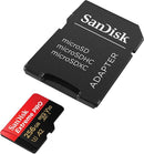 lose-up of SanDisk Extreme Pro 256GB microSDXC memory card featuring up to 200MB/s read speed and V30 Video Speed Class