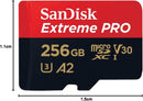 SanDisk Extreme Pro 256GB microSDXC memory card SDSQXCD-256G-GN6MA with up to 200MB/s read speed and V30 Video Speed Class, high-performance SanDisk memory storage for compatible cameras and devices