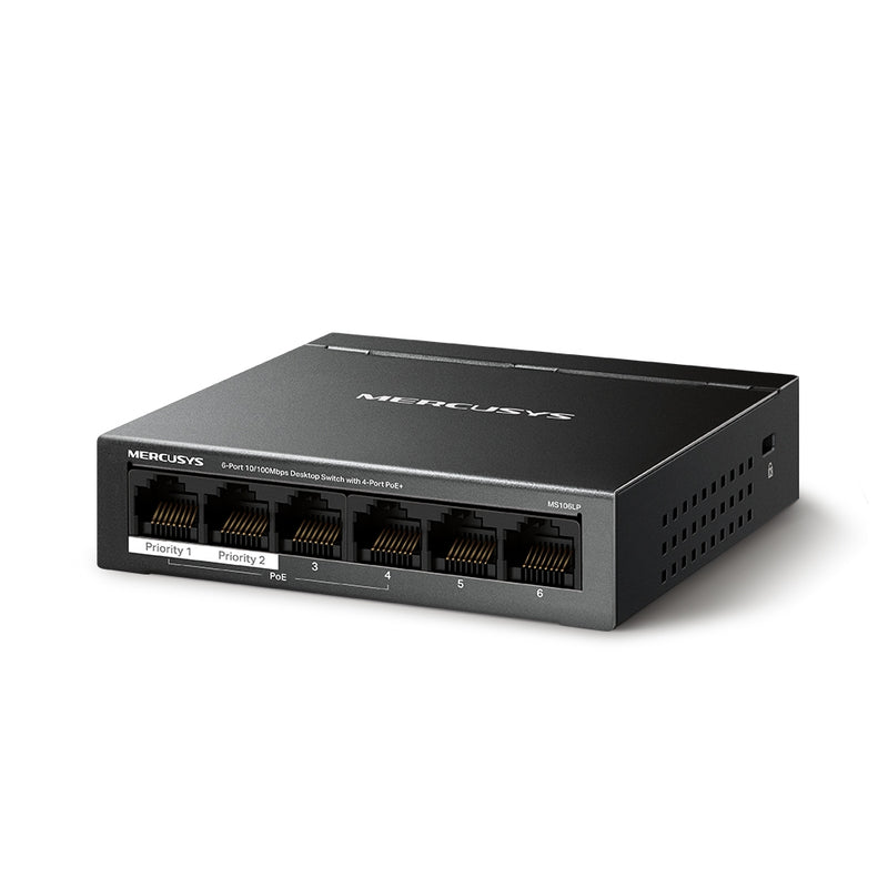 Mercusys MS106LP 6-Port 10/100Mbps Desktop Switch with 4-Port PoE+ up to 30 W