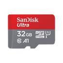 SanDisk Ultra 32GB micro SD card A1 speed class red and gray front view