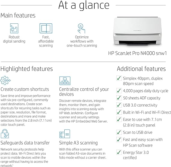 HP ScanJet Pro N4000 snw1 Sheet-feed Scanner (6FW08A