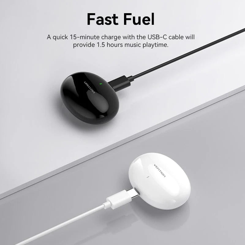 Vention NBFW0 Bluetooth 5.3 Earphones - TWS Ture Wireless Headphones, USB-C Stereo Sports Movement Earbuds with Mic Hi-Fi Tone Quality Headset, IPX4 Waterproof