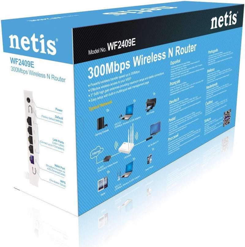 Netis WF2409E 300Mbps High-Speed Wireless N Router | Smart 3 x 5dBi High Gain Antennas with Parental Control for Computers, Smartphones, Wireless Cameras