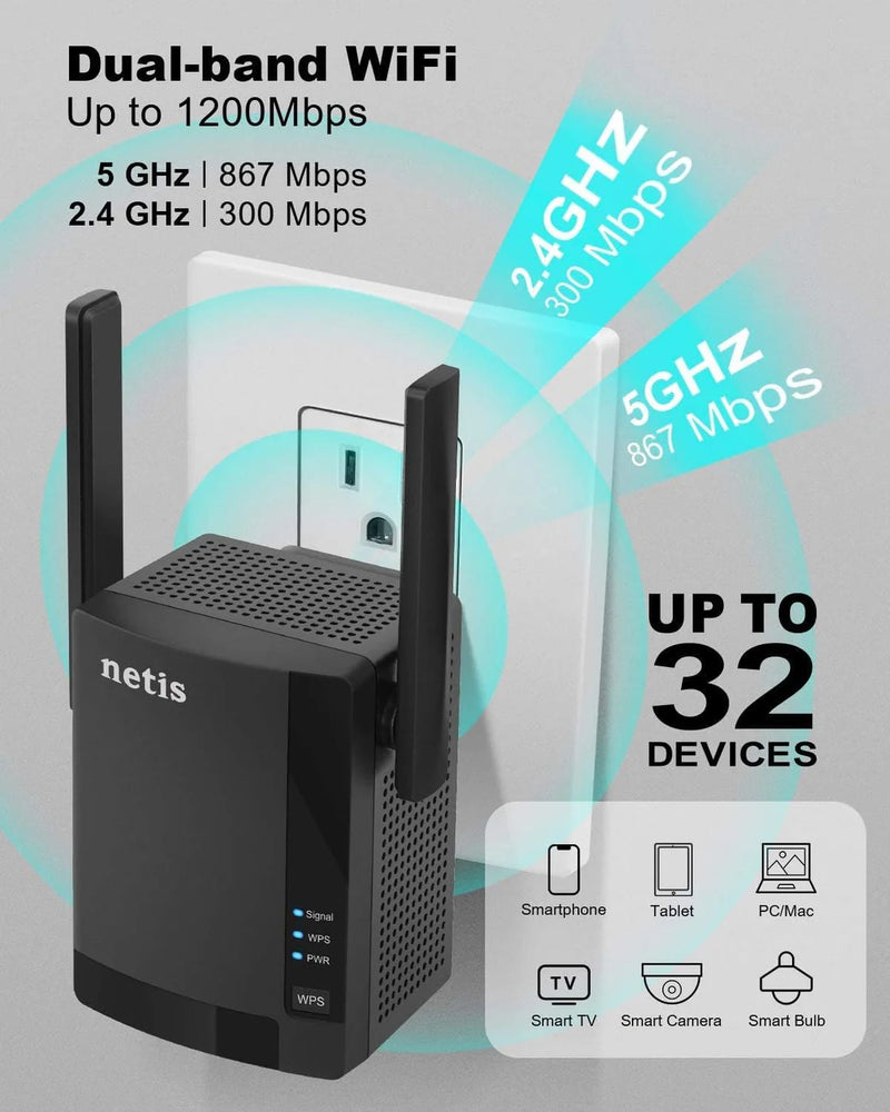 Netis E3 AC1200 Wireless Dual Band Range WiFi Extender
