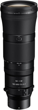 Vertical top view of Nikon NIKKOR Z 180-600mm f/5.6-6.3 VR lens displaying focal length markings and customizable L-Fn button with attached tripod collar