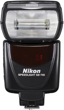 Direct front view of the Nikon SB-700 Speedlight showing the flash head diffuser and red AF-assist panel
