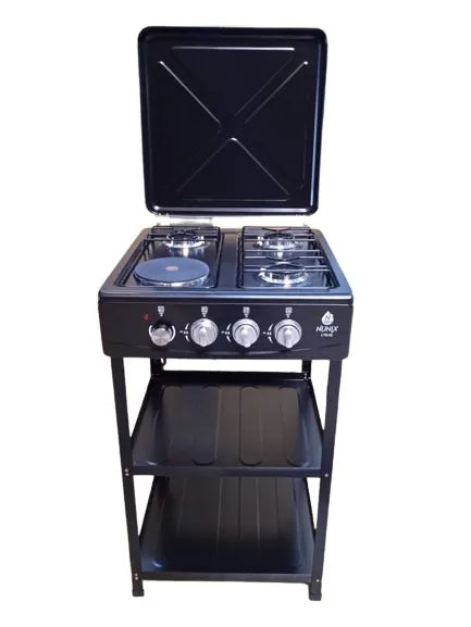Nunix LTS-02 3-Gas Burner and 1 Electric Top Cooker with Storage Shelves