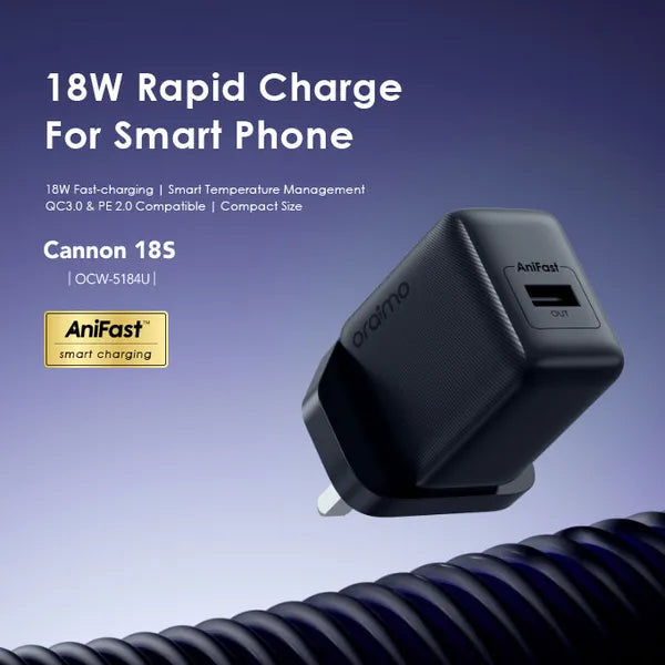 Oraimo OCW-5184U+L53 Cannon 18S 18W Iphone Lightning Cable Wall Charger Kit