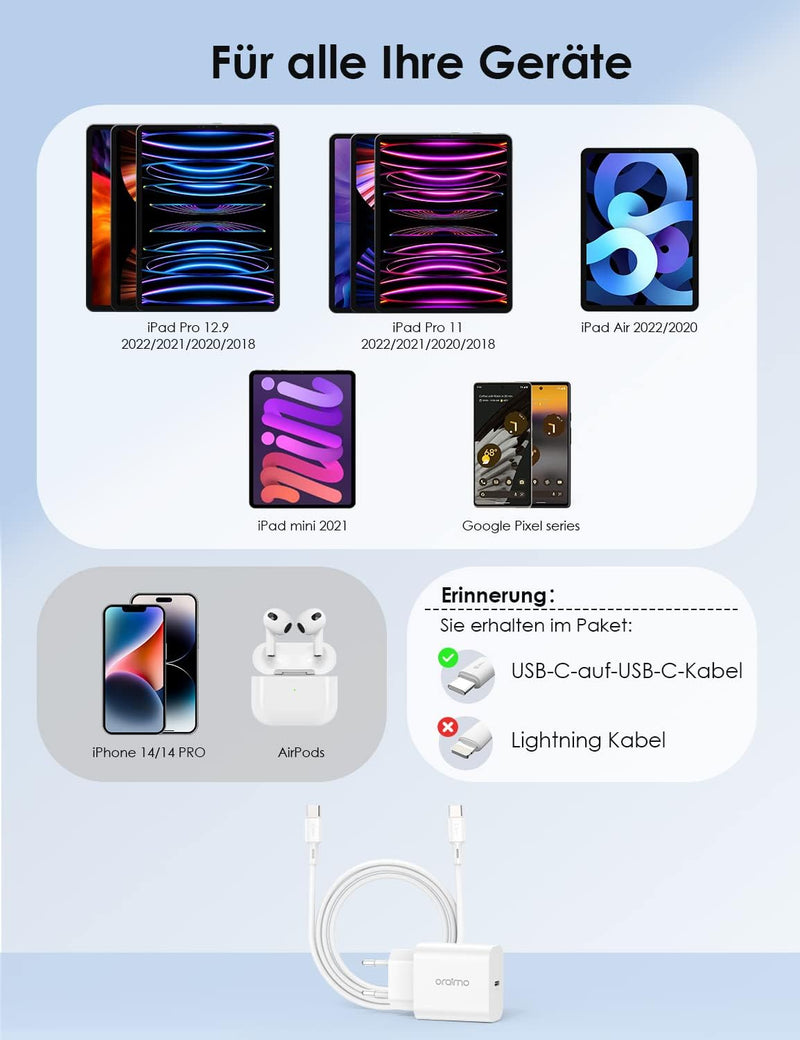 Oraimo OCW-U106S-CC54 20W USB C Charger with Type C Charging Cable