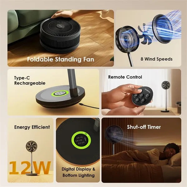 Oraimo OPF-501A SmartFoldingFan 8 Wind Speeds Portable Folding Fan