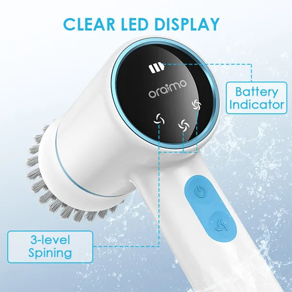 Oraimo OSS-204A Ultra Cleaner Scrubber Cordless 1.5H Runtime Electric Spin Brush with 5 Replacement Heads
