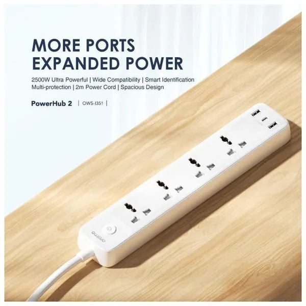 Oraimo OWS-U351 PowerHub C 2M 4-AC 3-USB Power Strip Extension Cable