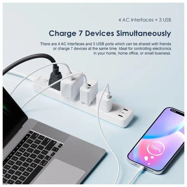 Oraimo OWS-U351 PowerHub C 2M 4-AC 3-USB Power Strip Extension Cable