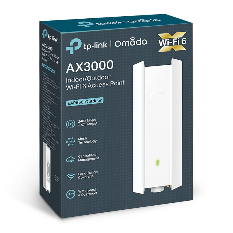 TP-Link EAP650-Outdoor ,Omada True WiFi6 AX3000 Gigabit Outdoor Access Point , Mesh, Seamless Roaming, MU-MIMO | PoE+ Powered , IP67 ,Multiple SDN Controller ,Remote & App Control