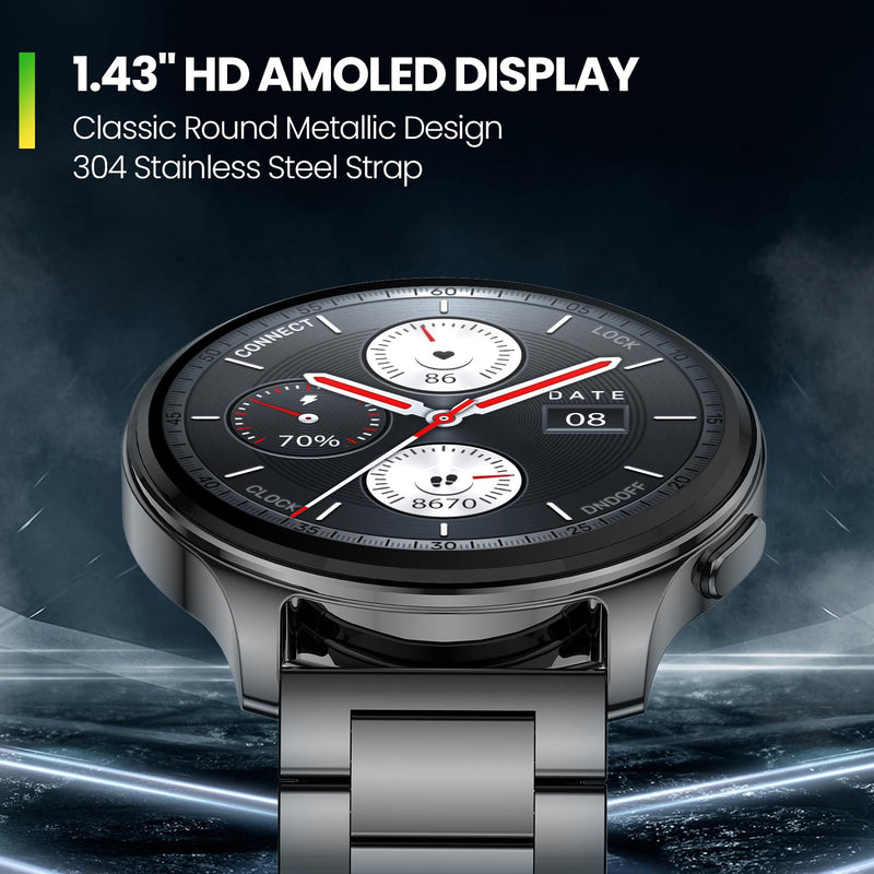 Amazfit ‎A2319 Pop 3R Smart Watch, 1.43" AMOLED Display, Bluetooth Calling, SpO2, 12-Day Battery Life, AI Voice Assistance, 100 Sports Modes, 24H HR Monitor, Music Control