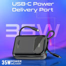Promate PowerPod-20 20000mAh 35W Ultra-Compact SuperSpeed Power Bank with Built-In USB-C & Lightning Cable – High Capacity Fast Charging Portable Power Solution for iPhone, Android, Travel, and Professional Use