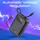 Promate PowerPod-20 20000mAh 35W Ultra-Compact SuperSpeed Power Bank with Built-In USB-C & Lightning Cable – High Capacity Fast Charging Portable Power Solution for iPhone, Android, Travel, and Professional Use