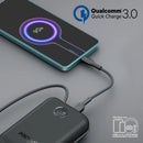 Promate PowerPod-30 30000mAh Compact Power Bank with Built-In USB-C & Lightning Cable – High Capacity Fast Charging Portable Power Solution for Smartphones, Tablets, Travel, and Professional Use